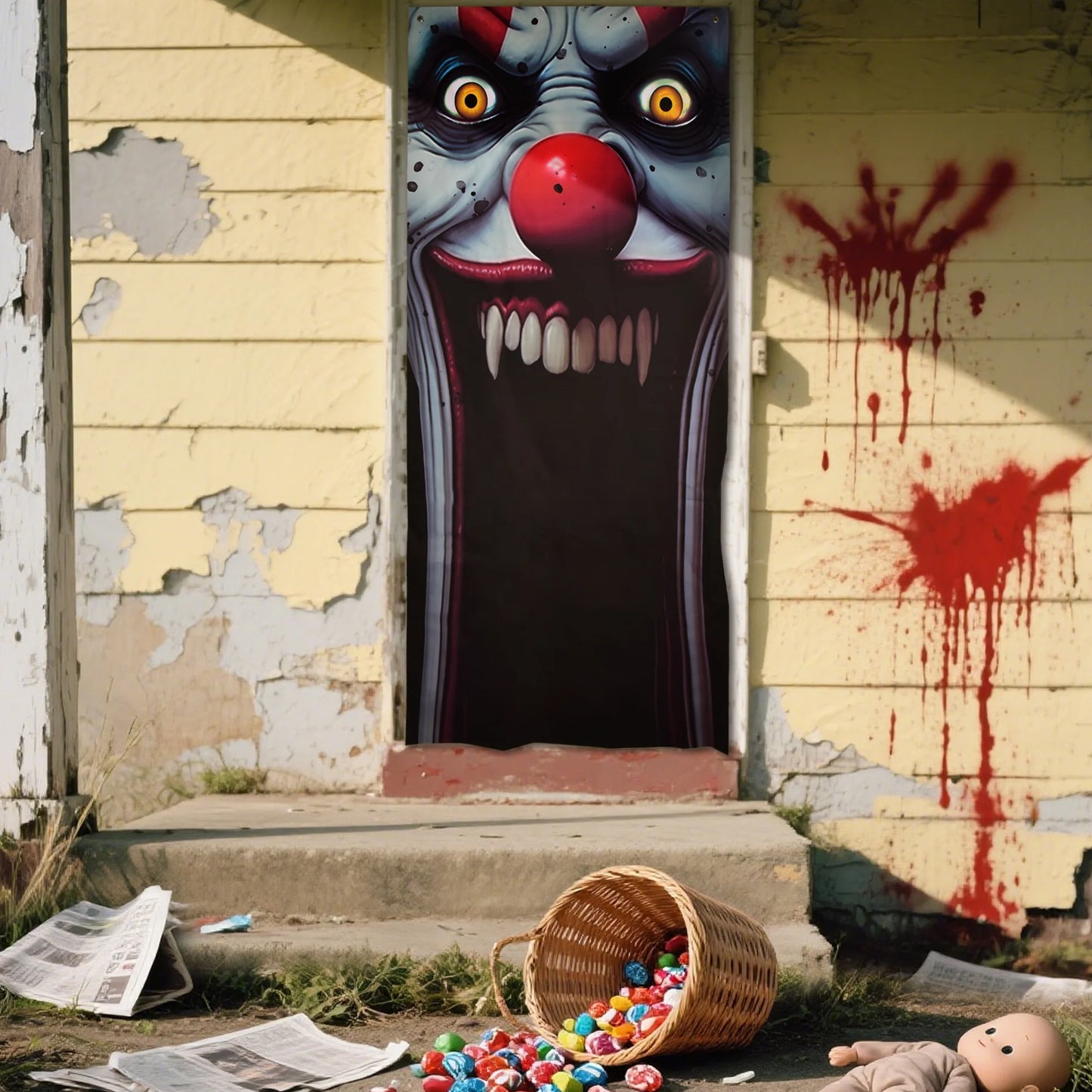 Cortina de Payaso de Terror – Decoración de Puerta o Ventana para Halloween