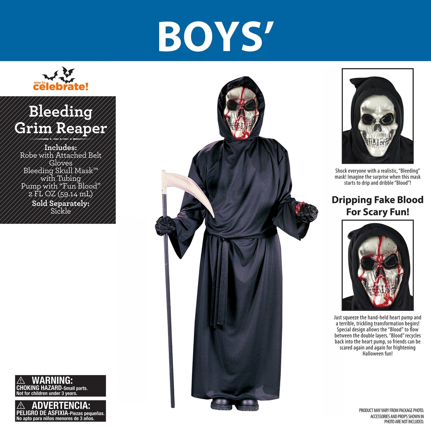 Disfraz Infantil de la Muerte Sangrante – Traje Completo de Terror con Capa y Máscara para Halloween