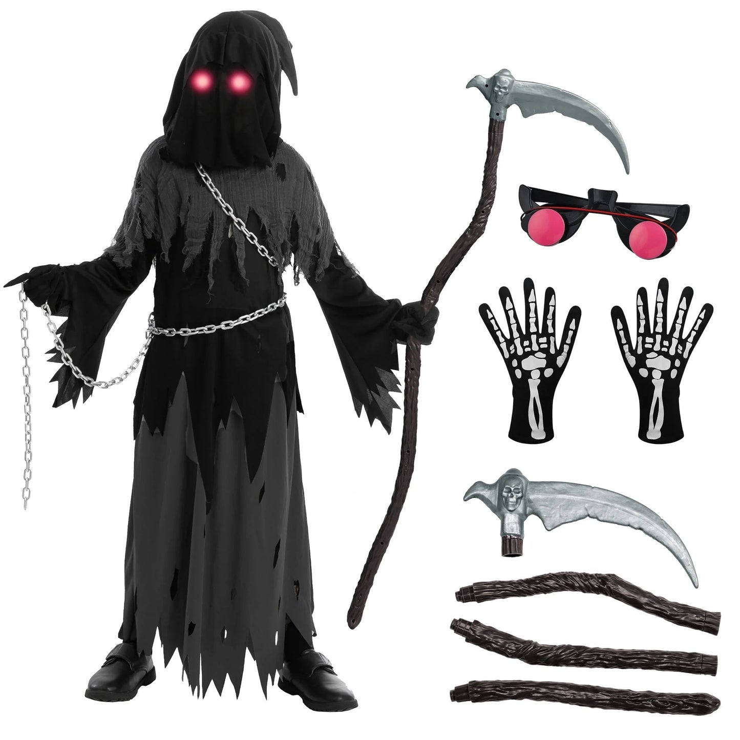 Disfraz de Niño Segador con Ojos Brillantes / Grim Reaper Costume – Halloween para Niños