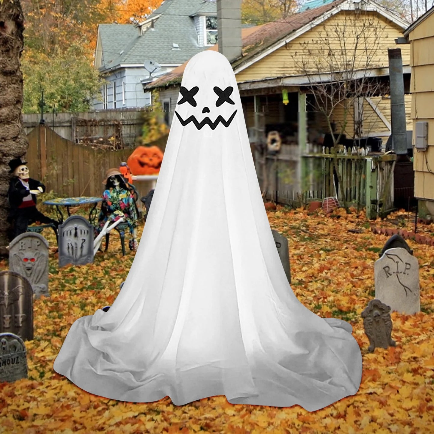 Fantasma Luminoso LED con Poste Extensible – Decoración de Halloween Interior y Exterior