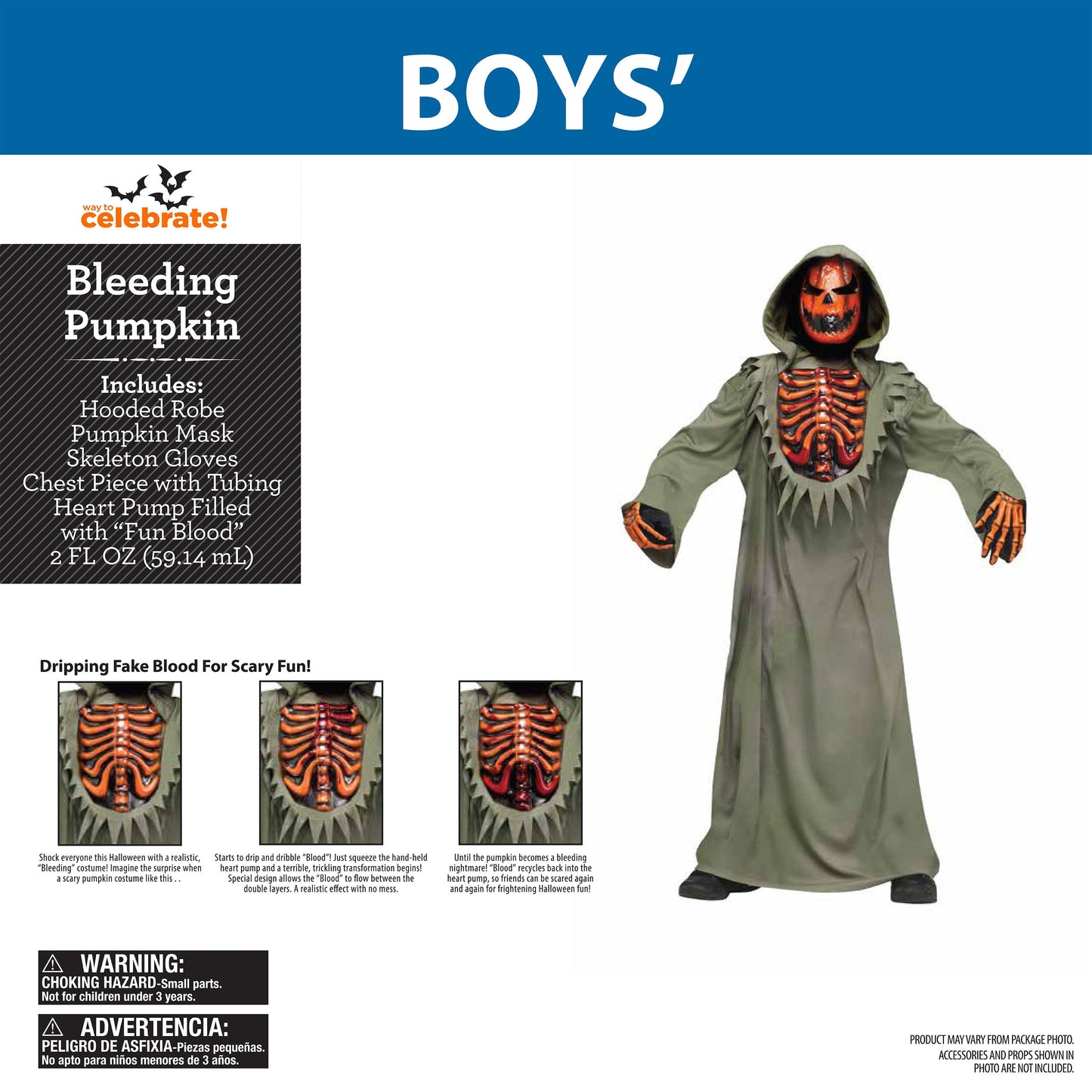 Disfraz Infantil Calabaza Sangrante – Traje Completo de Terror para Halloween con Máscara y Capa