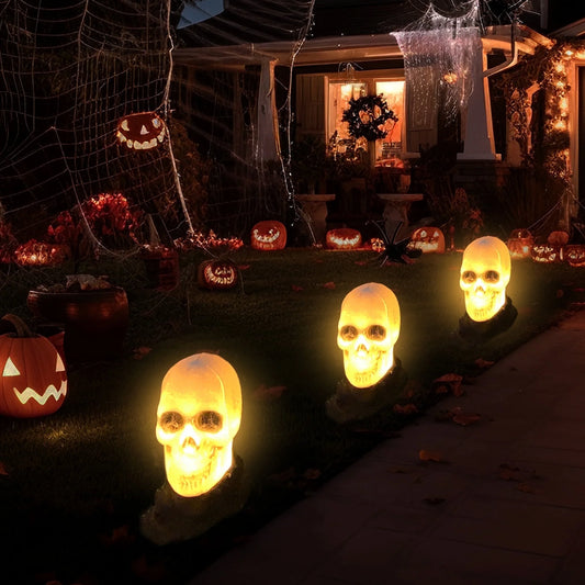 Pack 3 Luces de Calaveras LED Halloween – Decoración Exterior Cementerio