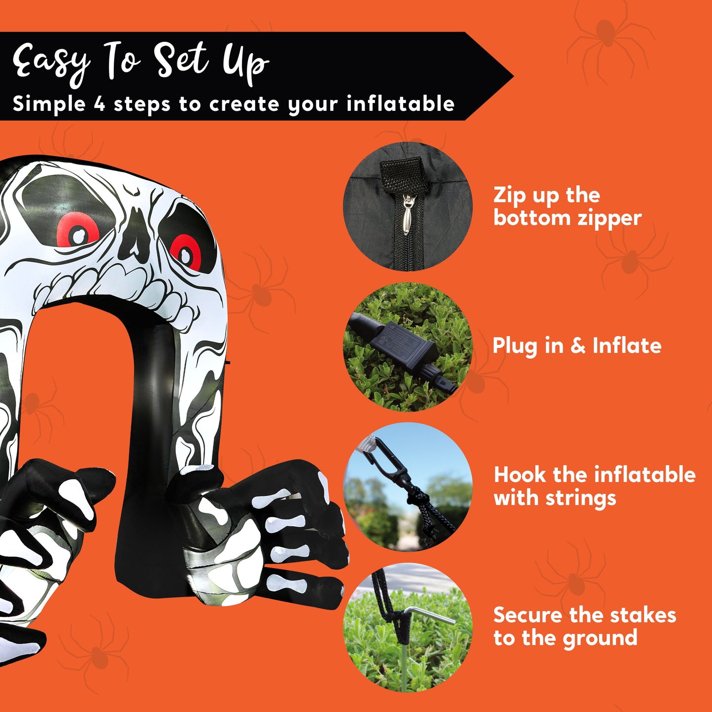 Esqueleto Inflable Gigante 2,4 m con Luces LED – Decoración de Halloween para Exterior