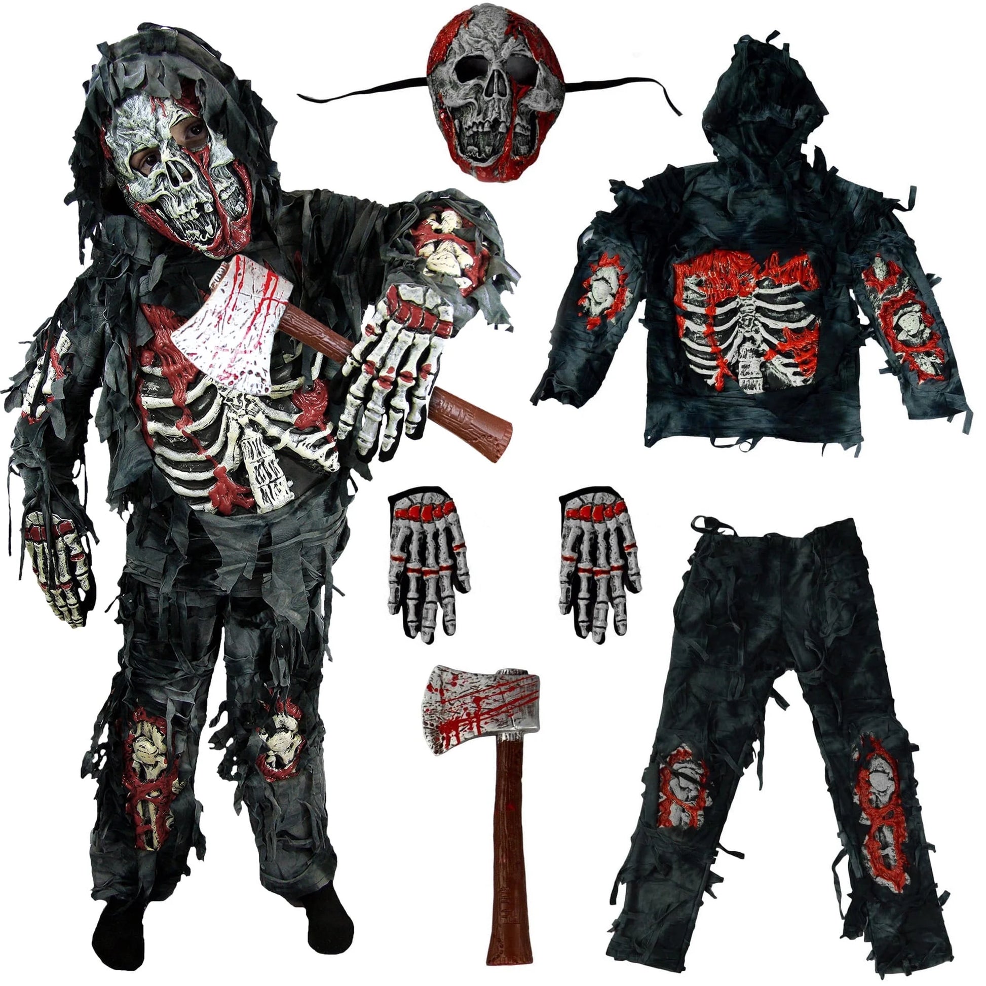 Disfraz de Niño Zombi con Hacha de Plástico – Traje Terrorífico de Halloween