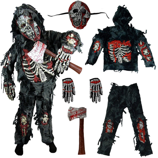 Disfraz de Niño Zombi con Hacha de Plástico – Traje Terrorífico de Halloween
