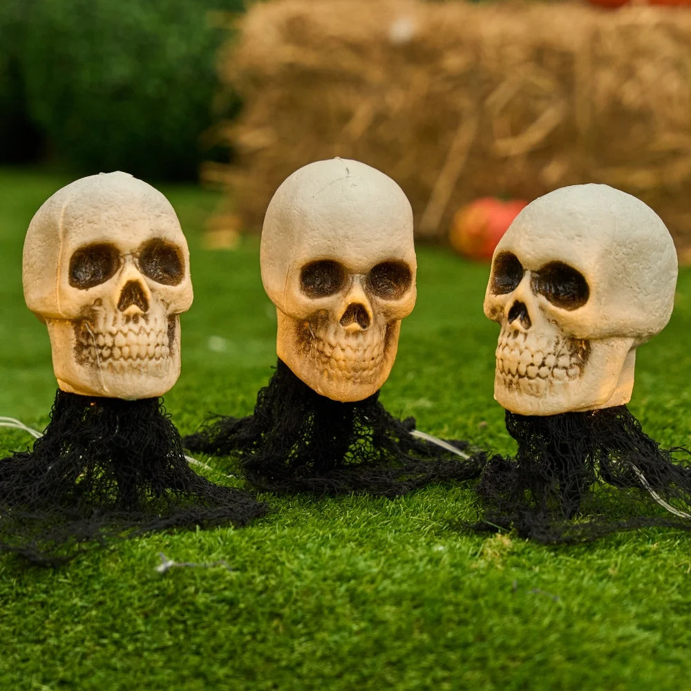 Pack 3 Luces de Calaveras LED Halloween – Decoración Exterior Cementerio