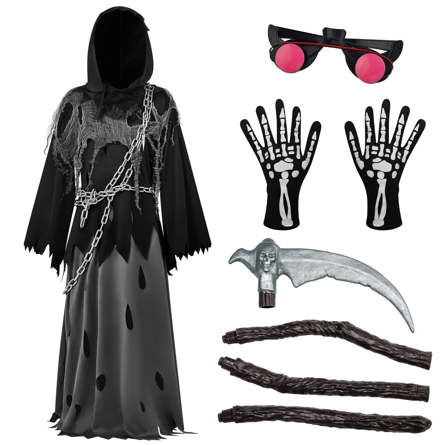 Disfraz de Niño Segador con Ojos Brillantes / Grim Reaper Costume – Halloween para Niños