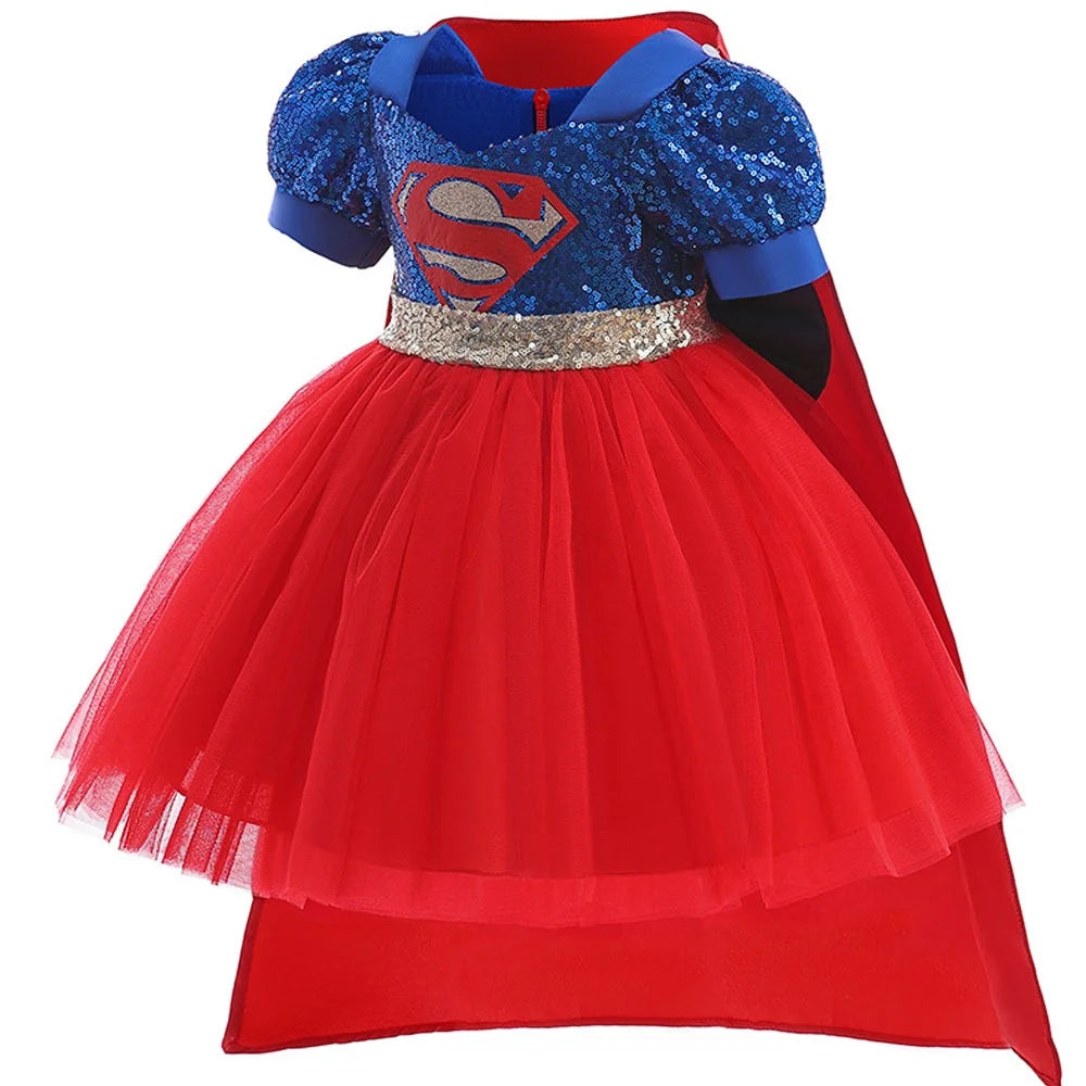 Disfraz Infantil de Superheroína – Vestido Brillante con Capa para Niñas | Ideal para Halloween o Fiestas de Disfraces
