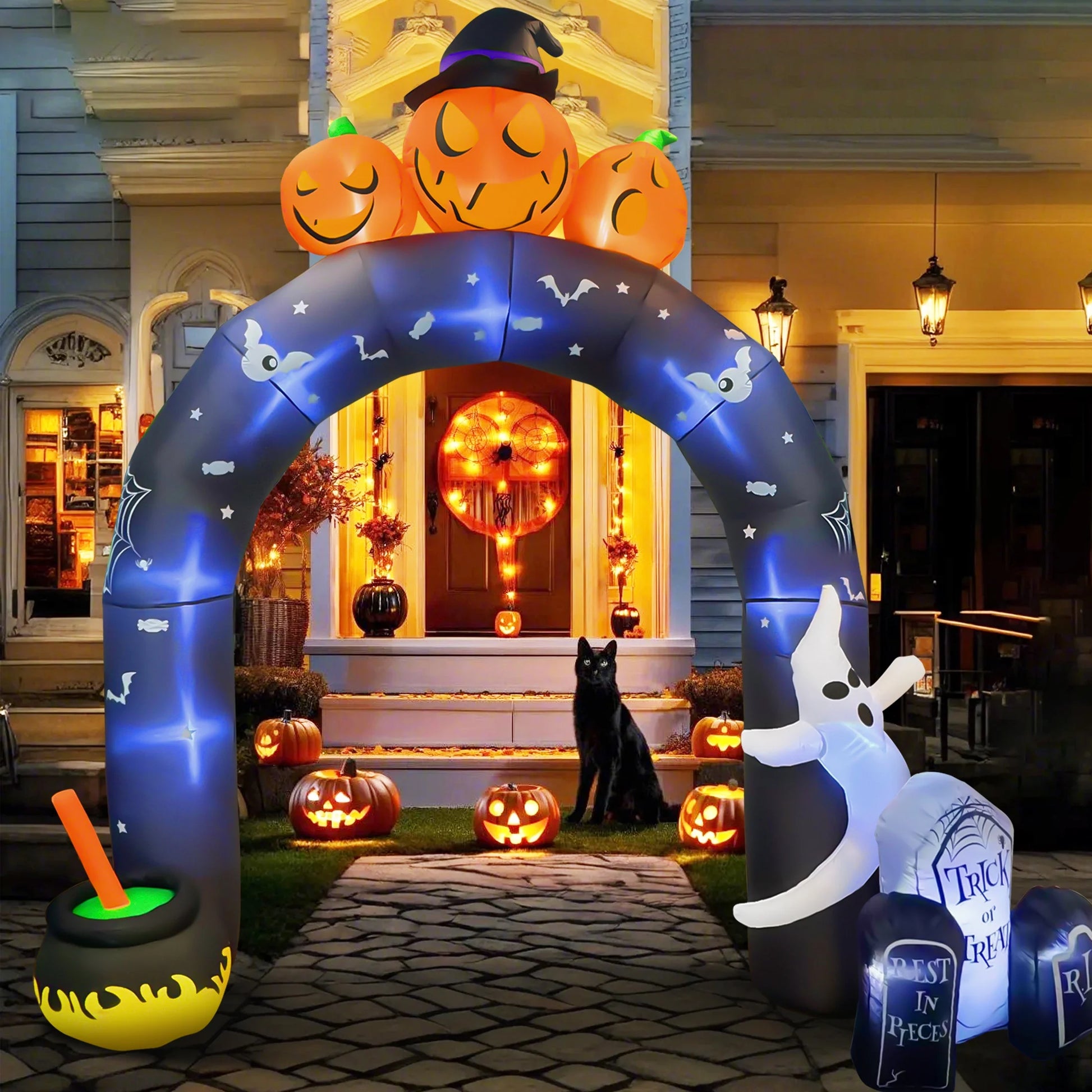 Arco Inflable de Halloween 10 ft – Decoración Gigante para Jardín con Fantasmas y Calabazas Luminosas