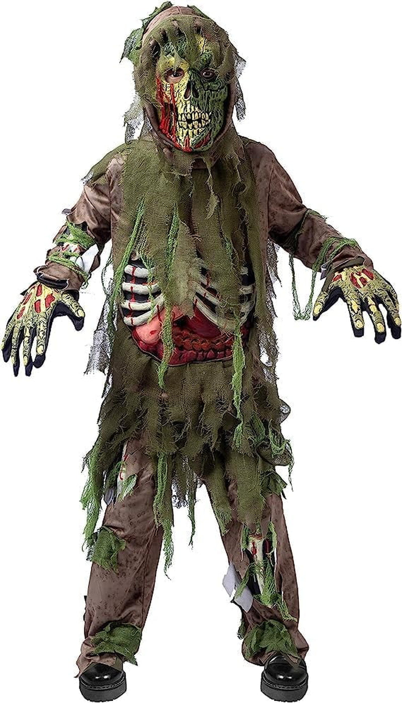 Disfraz de Esqueleto Zombi Pantanoso – Traje de Halloween para Niño con Detalles Realistas y Máscara Completa