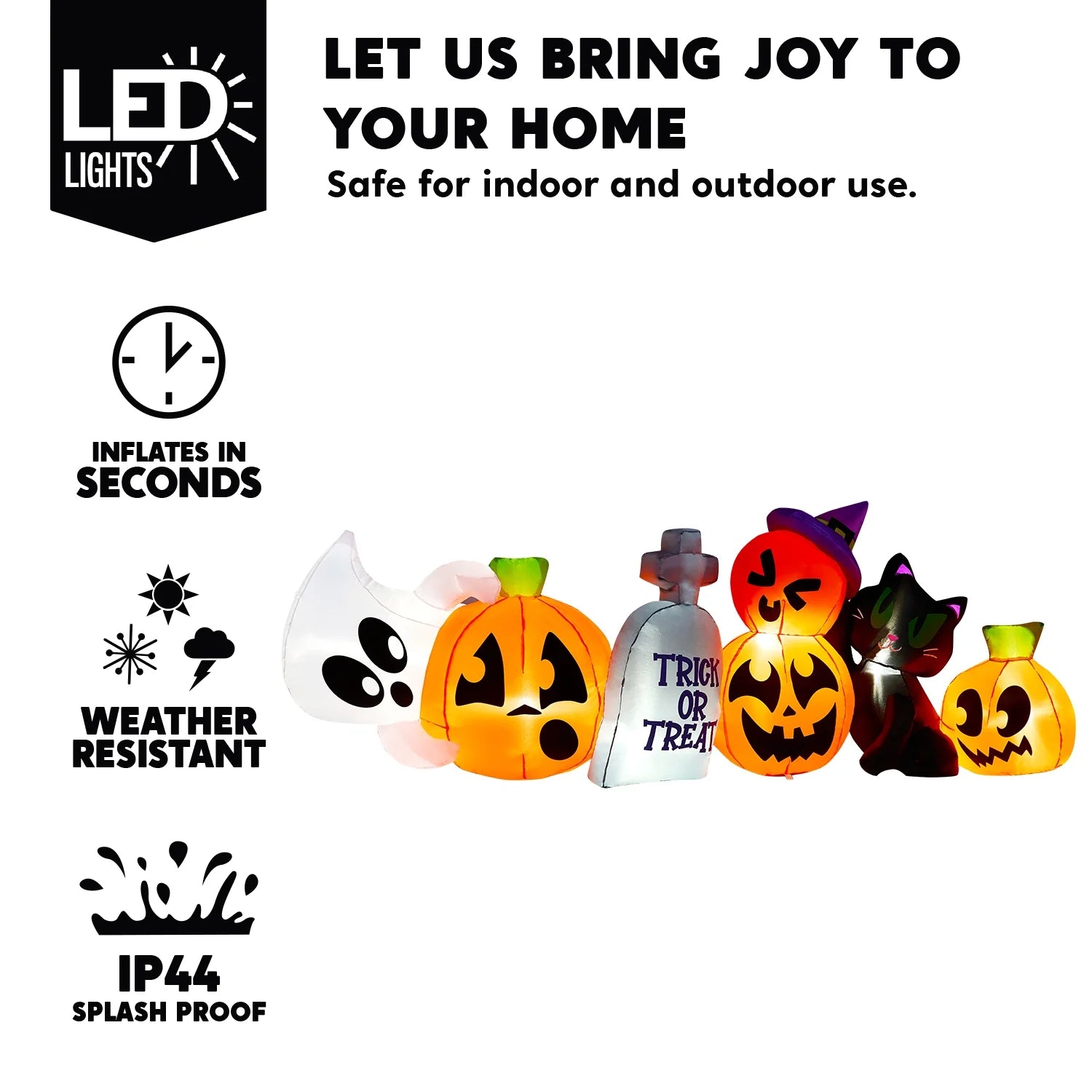 Inflable Halloween de 8 ft – Fantasma, Calabaza y Gato Luminoso con Tumba Decorativa para Exterior