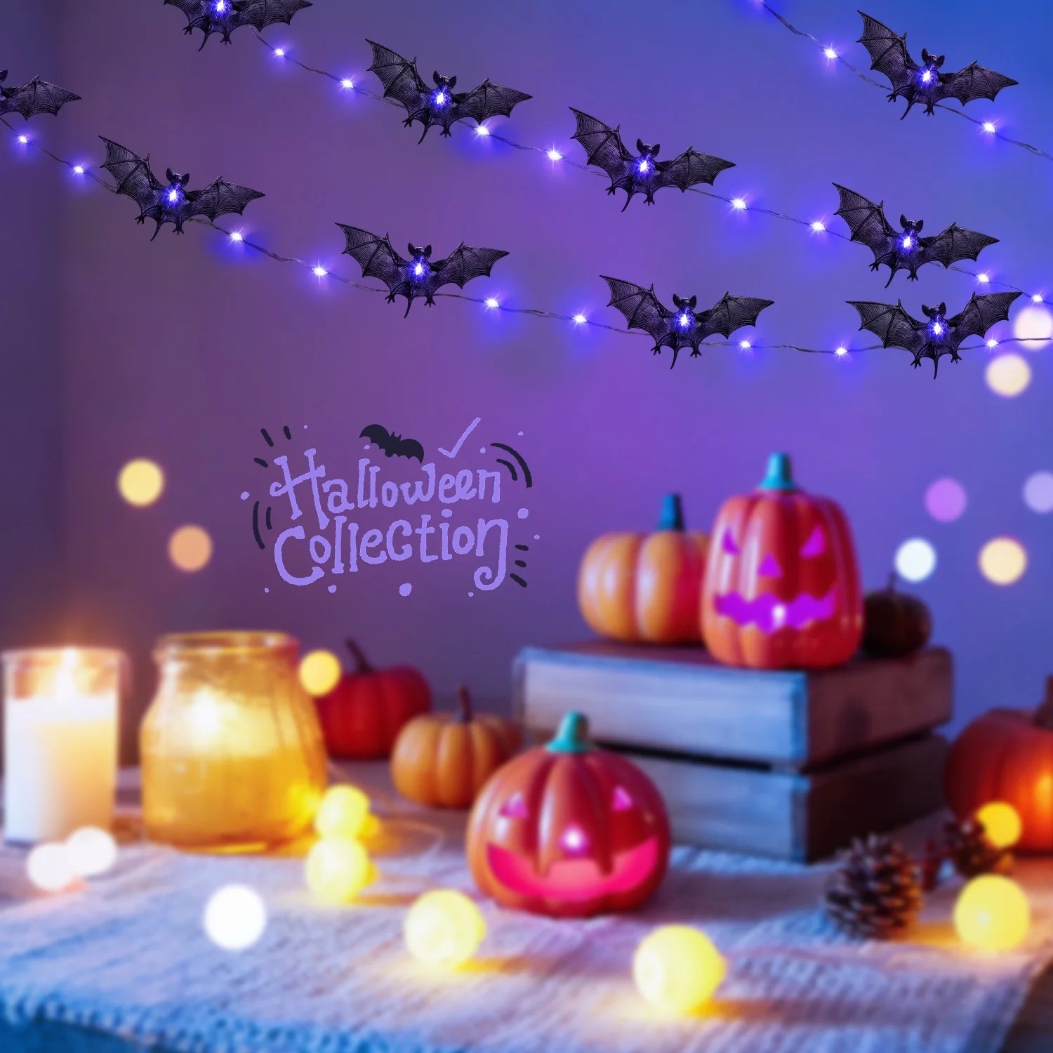Luces LED de Murciélagos 9.8FT – Decoración de Halloween Interior y Exterior