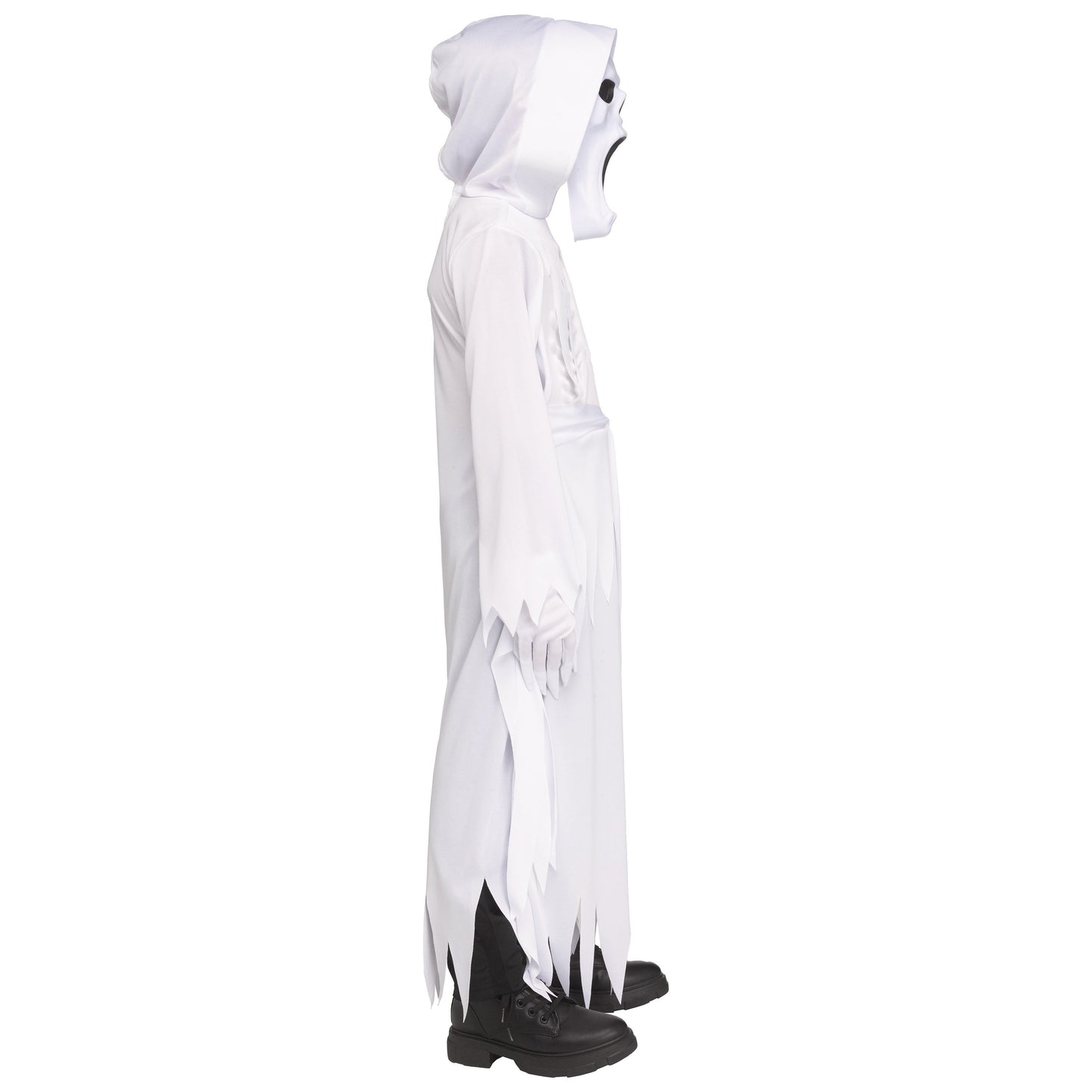 Disfraz de Fantasma Banshee para Niños – Túnica Blanca con Capucha y Manto Aterrador
