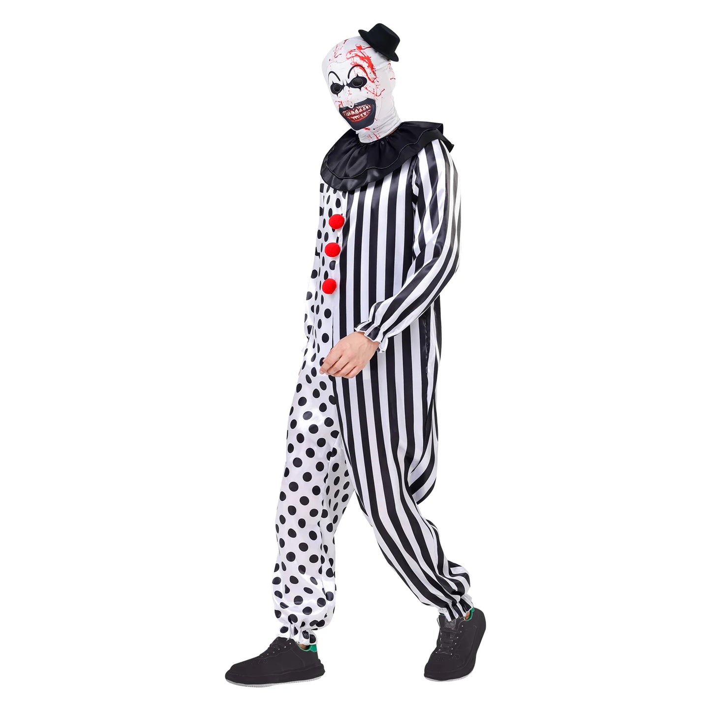 Disfraz de Payaso Blanco y Negro para Niños – Traje Completo Unisex de Halloween