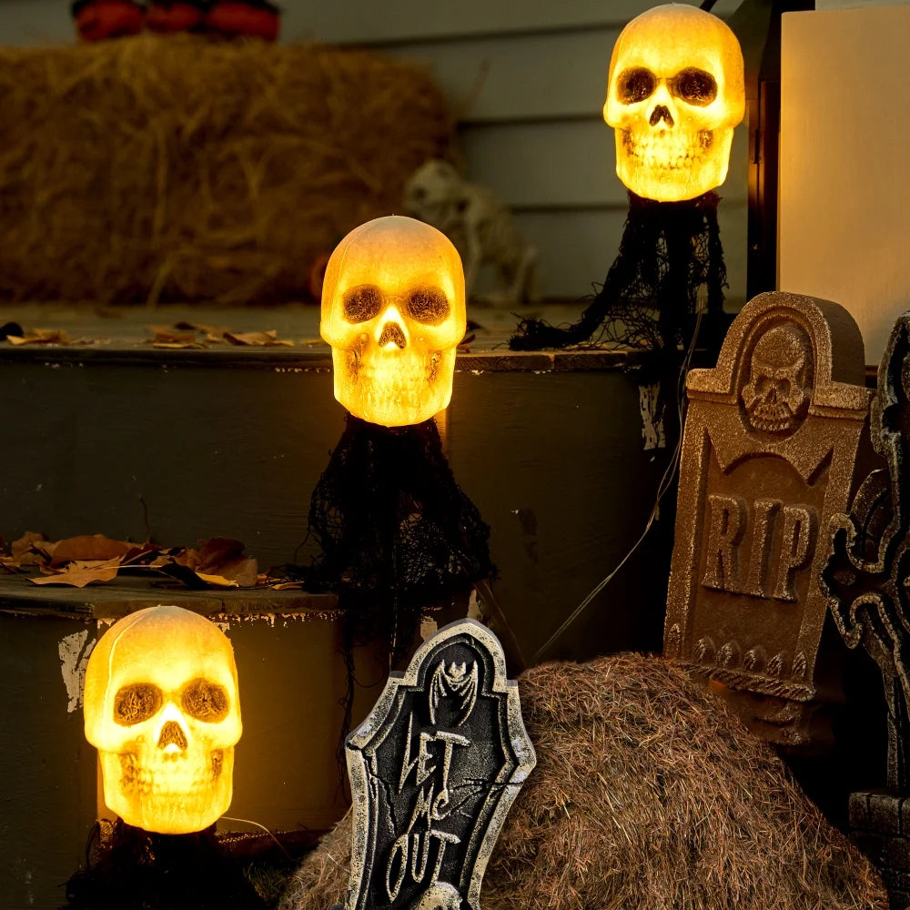 Pack 3 Luces de Calaveras LED Halloween – Decoración Exterior Cementerio