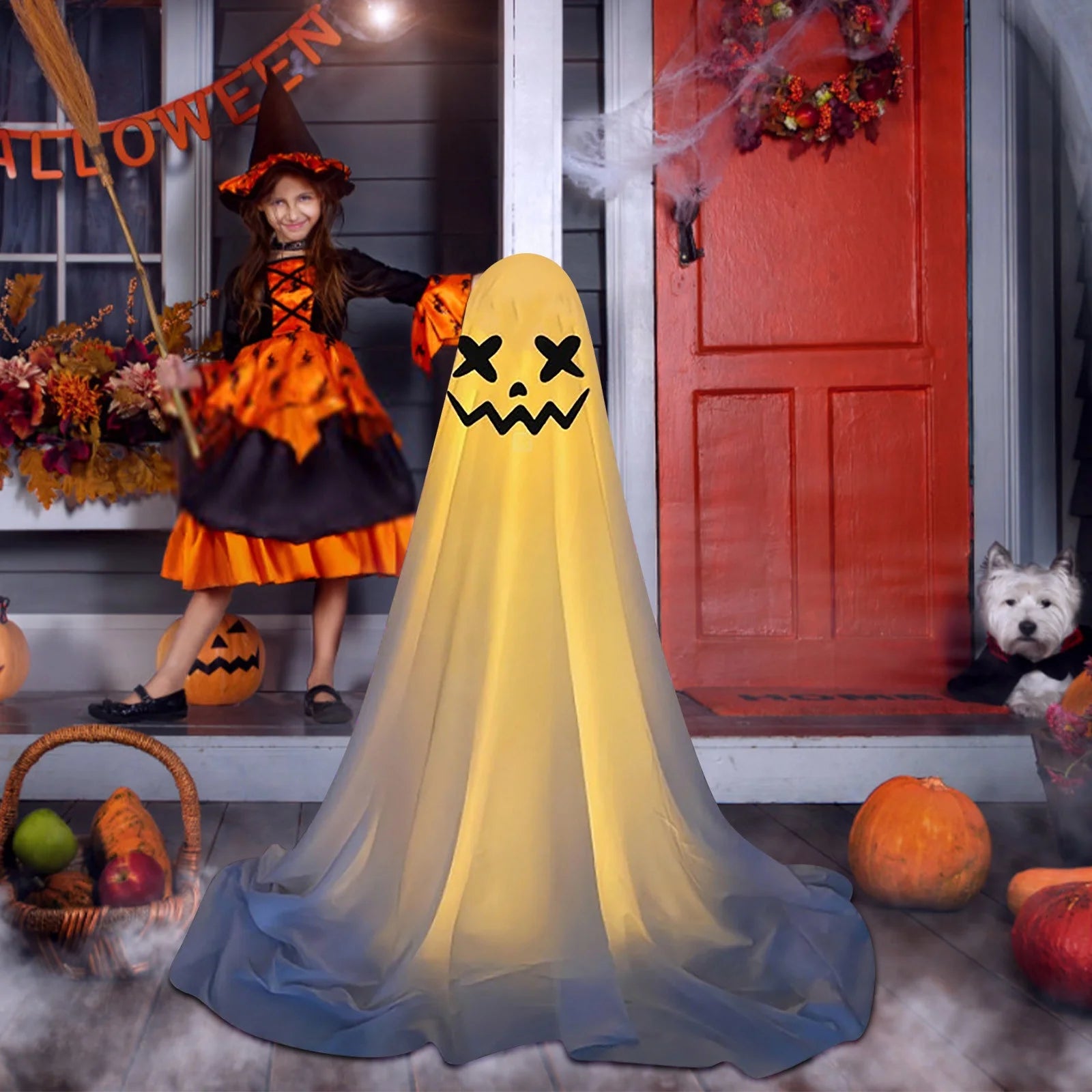 Fantasma Luminoso LED con Poste Extensible – Decoración de Halloween Interior y Exterior