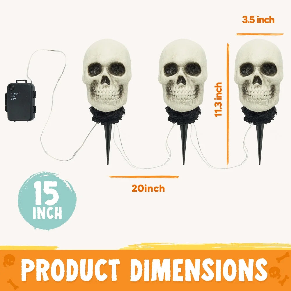 Pack 3 Luces de Calaveras LED Halloween – Decoración Exterior Cementerio