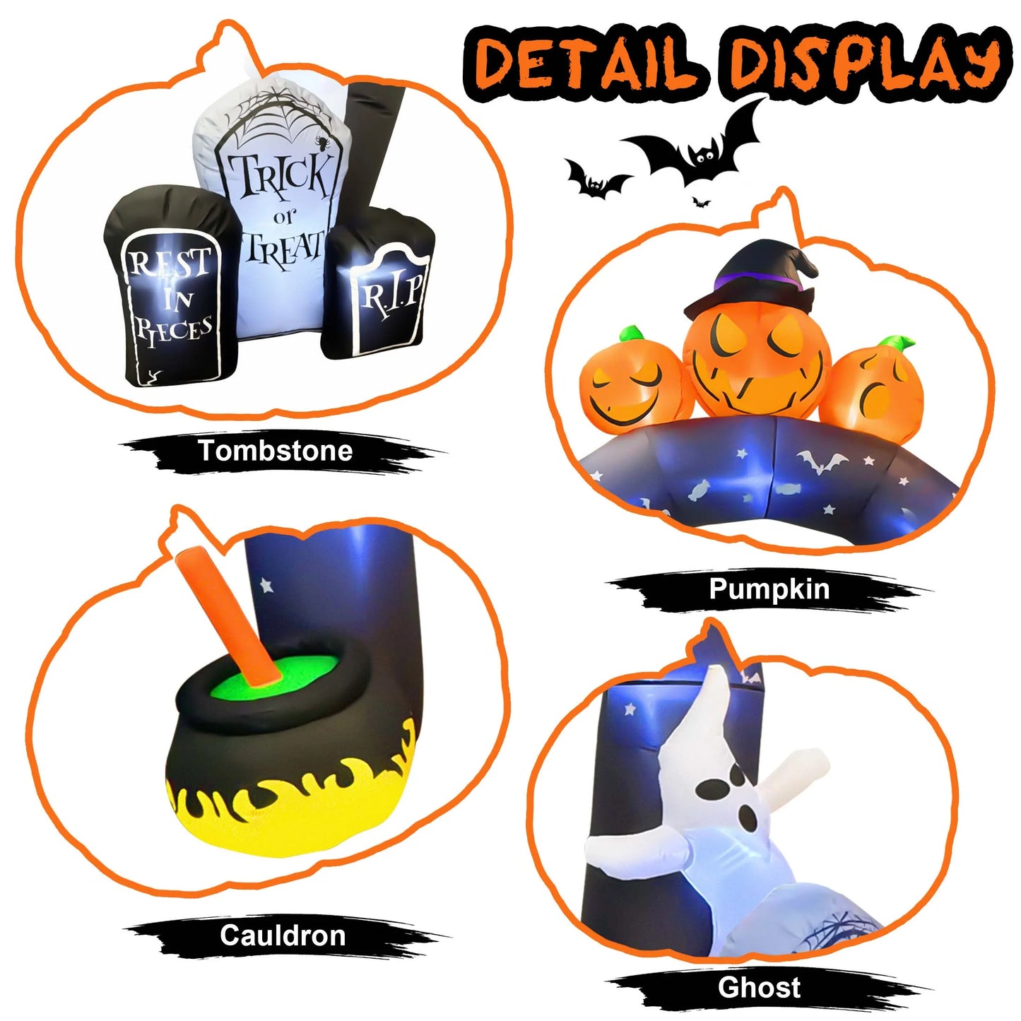 Arco Inflable de Halloween 10 ft – Decoración Gigante para Jardín con Fantasmas y Calabazas Luminosas