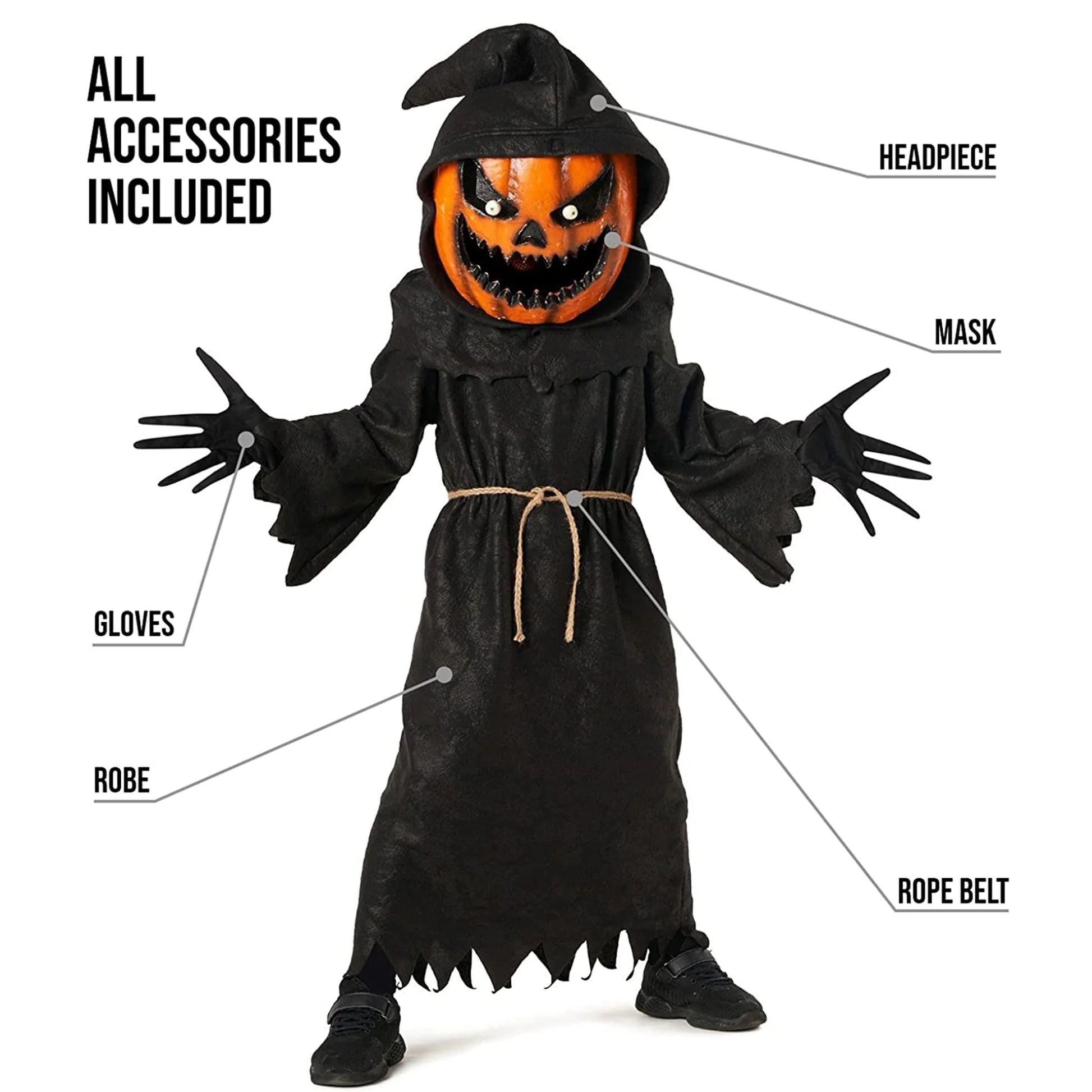 Disfraz Infantil de Calabaza Malvada – Traje de Monstruo de Halloween con Capa Negra y Detalles Naranja