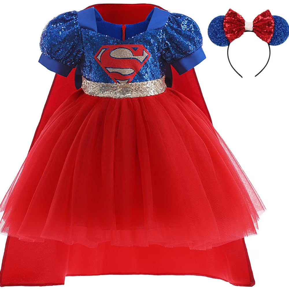 Disfraz Infantil de Superheroína – Vestido Brillante con Capa para Niñas | Ideal para Halloween o Fiestas de Disfraces