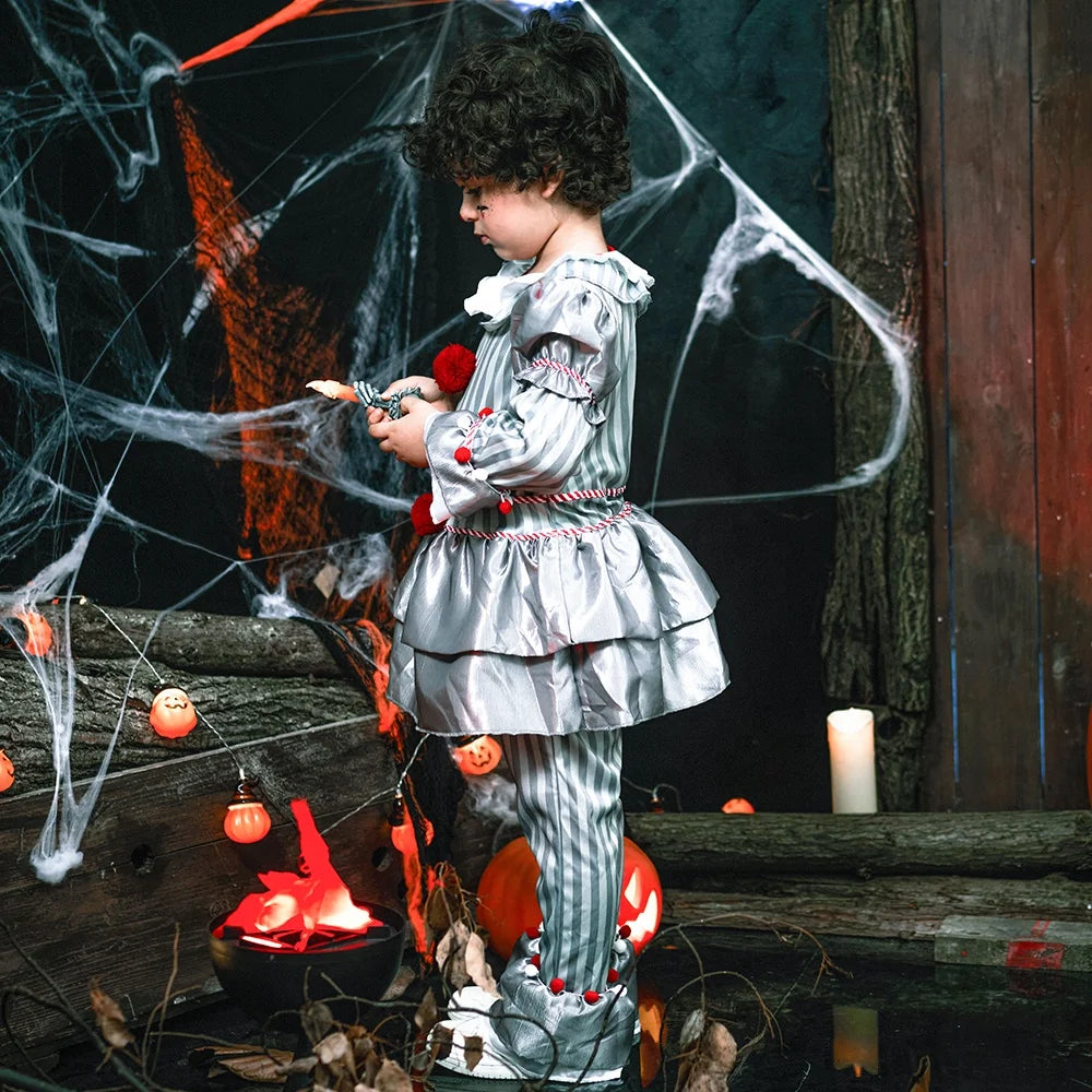 Disfraz de Payaso Clásico para Niños – Traje Completo de Terror y Circo, Ideal para Halloween y Fiestas Temáticas
