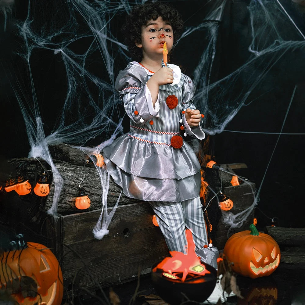 Disfraz de Payaso Clásico para Niños – Traje Completo de Terror y Circo, Ideal para Halloween y Fiestas Temáticas