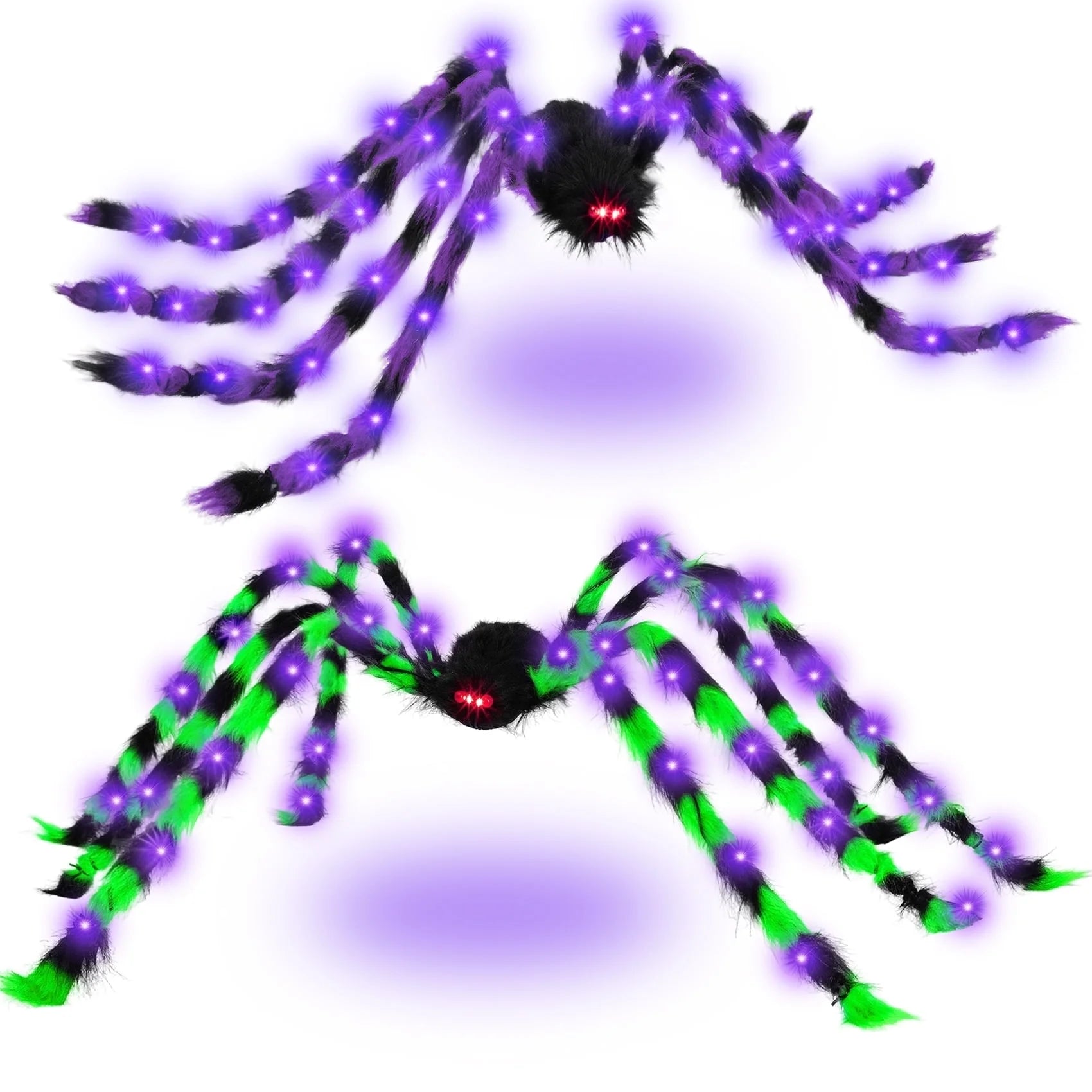 Set de 2 Arañas Gigantes con Luces LED – Decoración de Halloween 5FT para Interior y Exterior