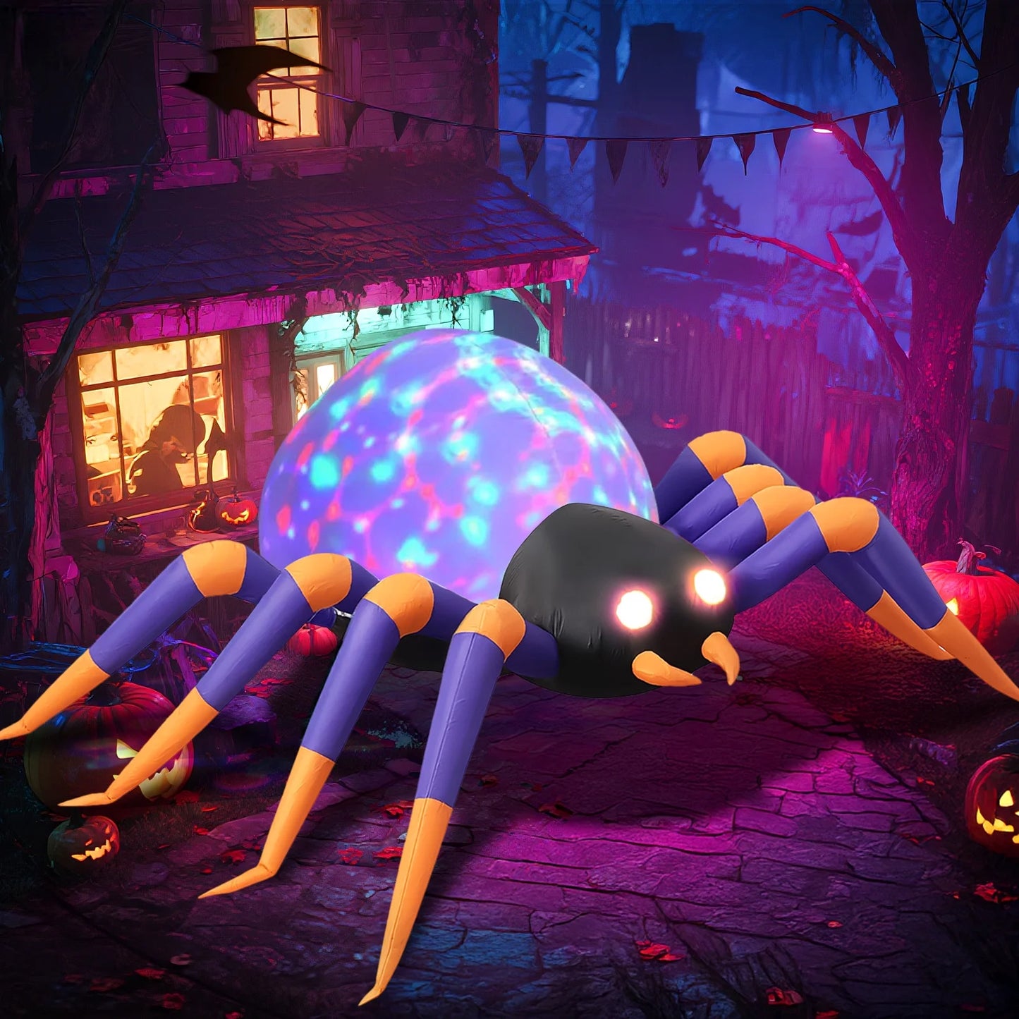 Araña Inflable Gigante 2,4 m con Luces LED – Decoración de Halloween para Jardín o Fiesta