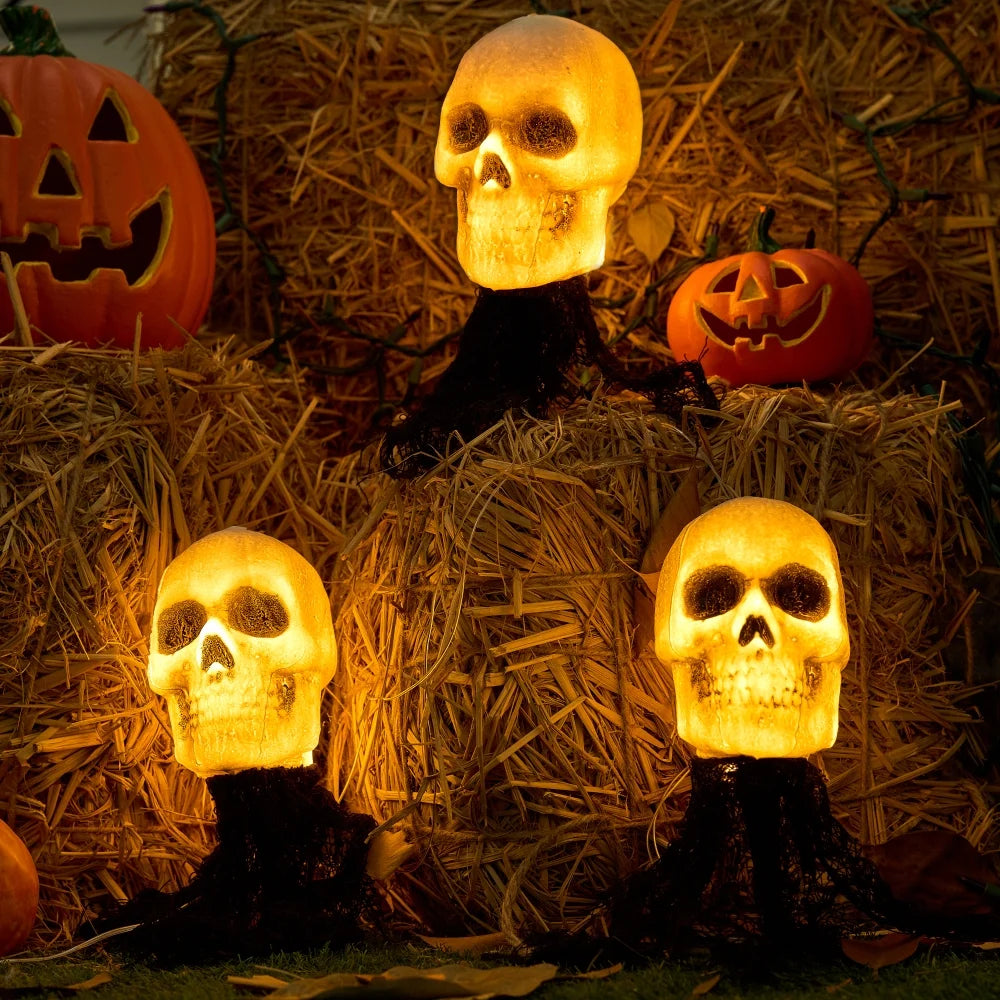 Pack 3 Luces de Calaveras LED Halloween – Decoración Exterior Cementerio