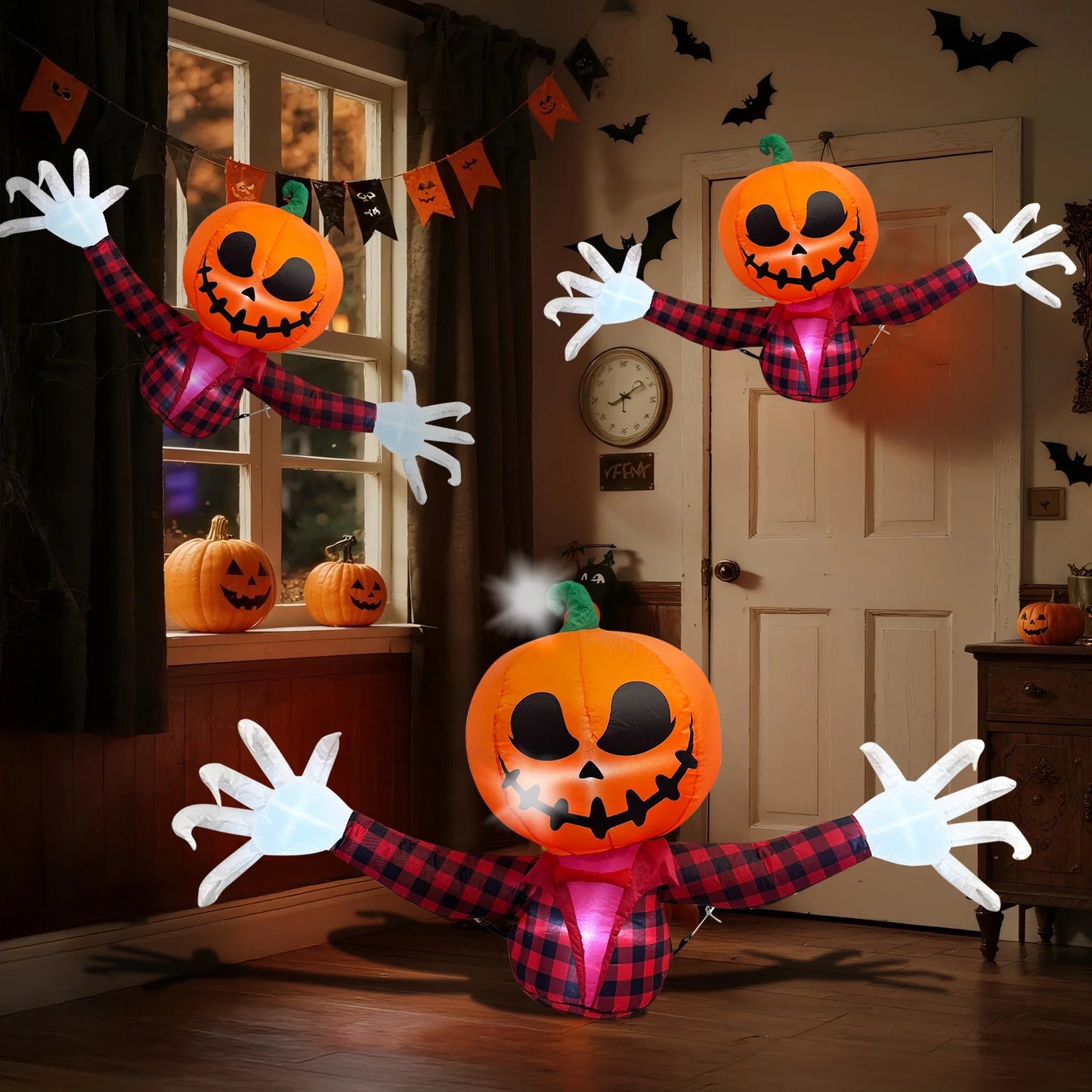 Inflable Halloween Fantasma con Calabaza 1.5 m – Decoración Exterior con Luces LED