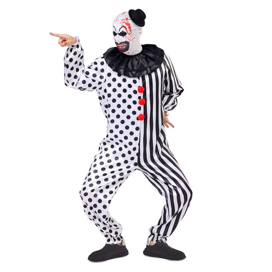 Disfraz de Payaso Blanco y Negro para Niños – Traje Completo Unisex de Halloween
