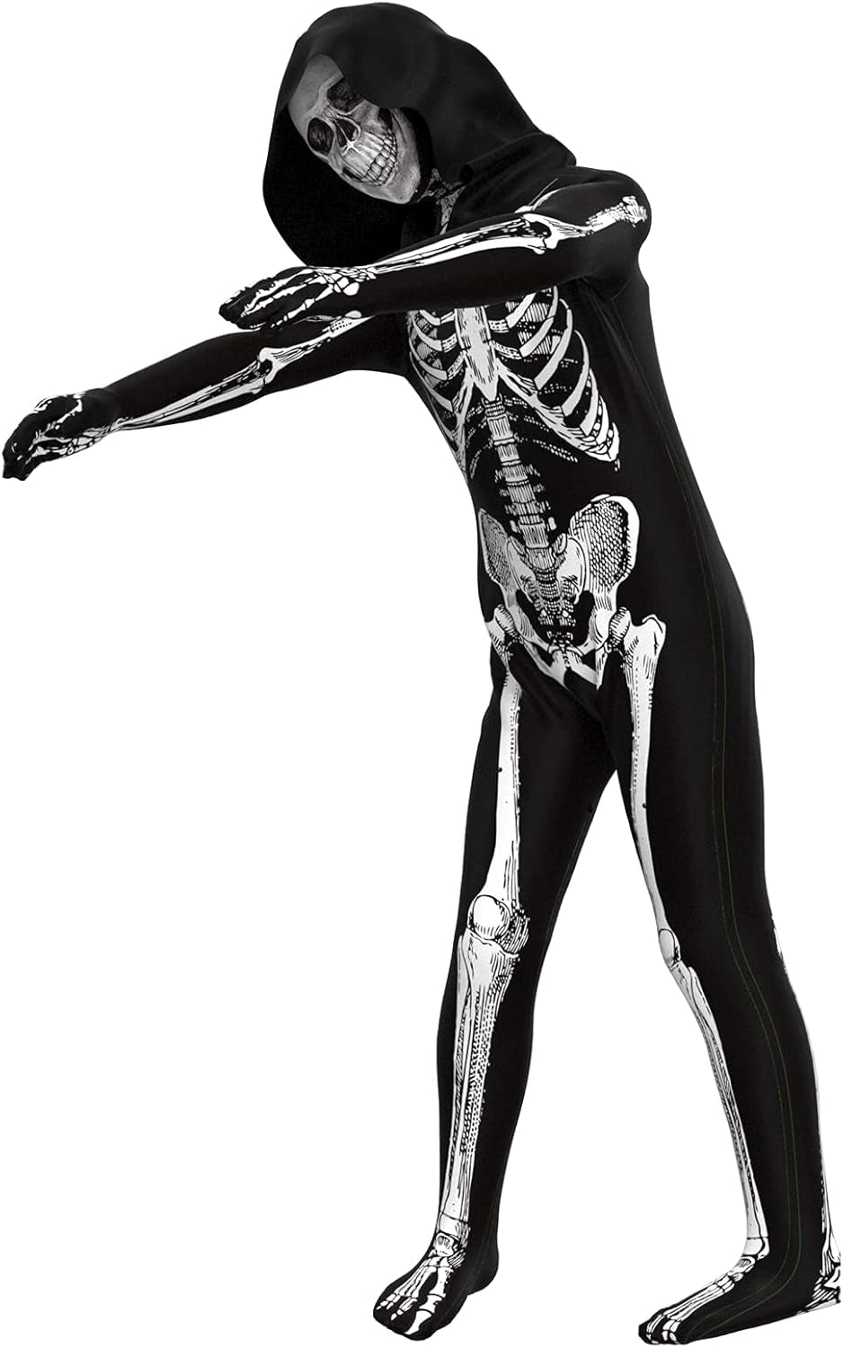 Disfraz Unisex de Esqueleto – Enterizo Negro con Huesos Blancos