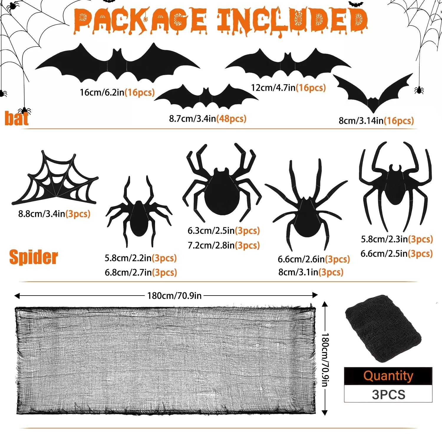 Pack 126 Murciélagos 3D Halloween – Decoración Adhesiva para Paredes
