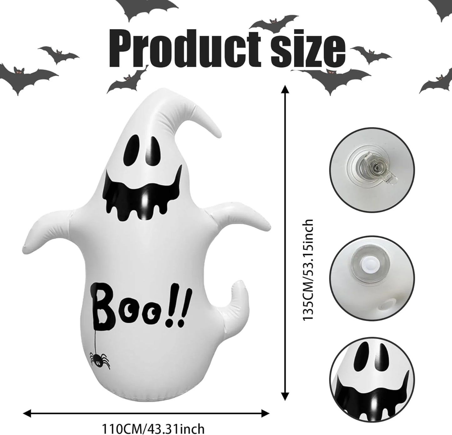 Inflable Fantasma de Halloween 4 FT – Decoración Exterior con Luces LED para Jardín o Fiesta