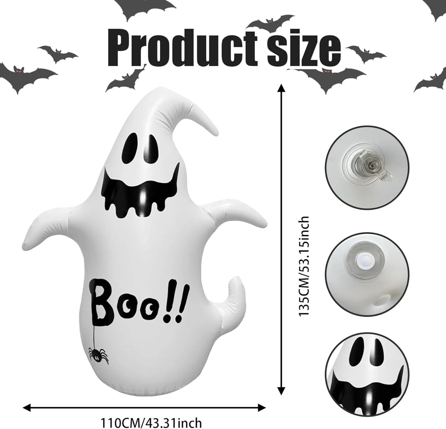 Inflable Fantasma de Halloween 4 FT – Decoración Exterior con Luces LED para Jardín o Fiesta
