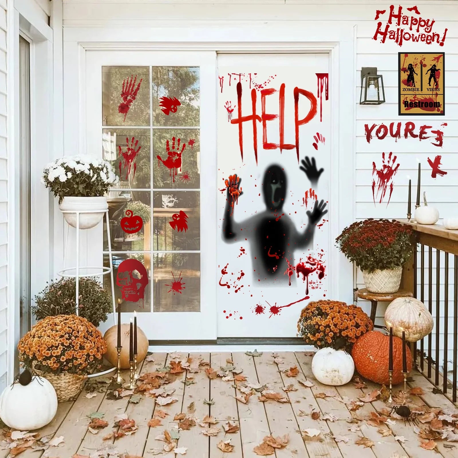Pegatinas Sangrientas para Ventanas – Decoración de Terror para Halloween