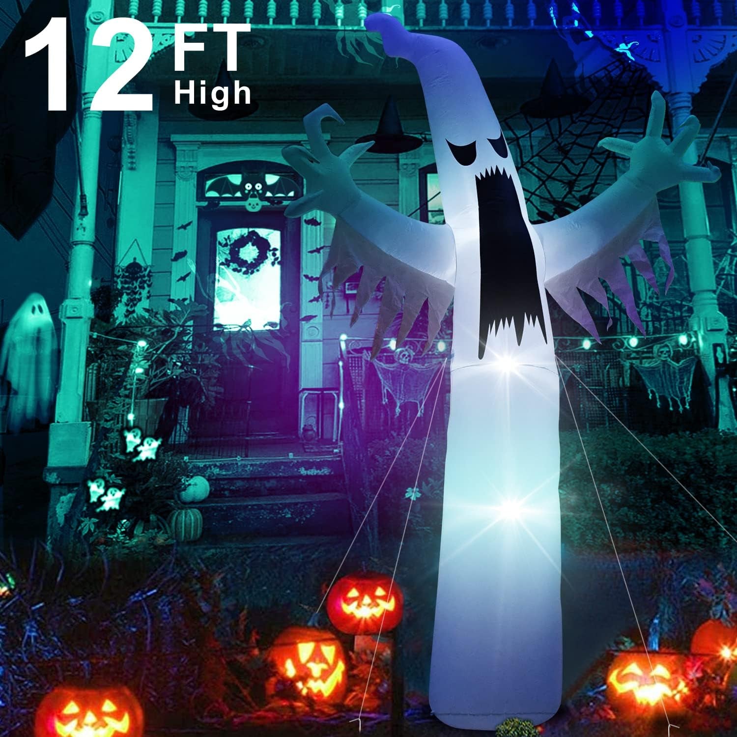 Inflable Fantasma Gigante 12FT – Decoración de Halloween para Exteriores