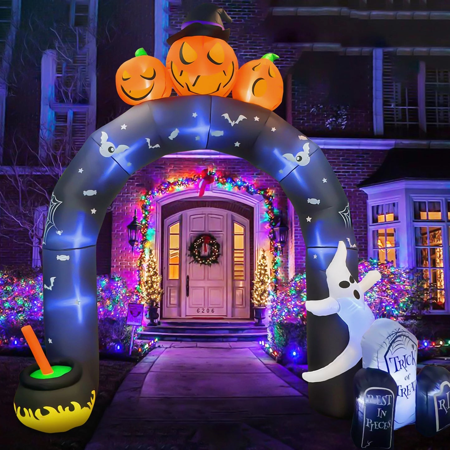 Arco Inflable de Halloween 10 ft – Decoración Gigante para Jardín con Fantasmas y Calabazas Luminosas