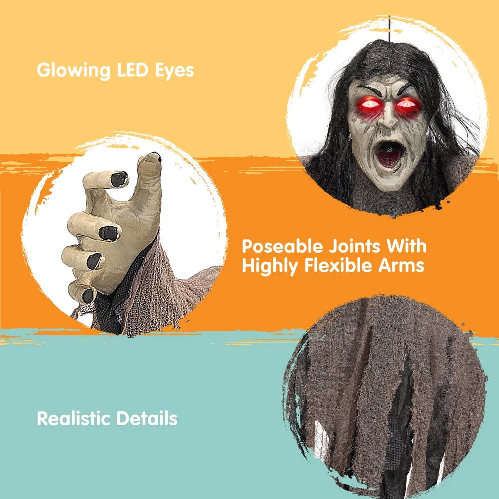Zombi Enterrado con Ojos LED – Decoración de Halloween para Jardín o Cementerio