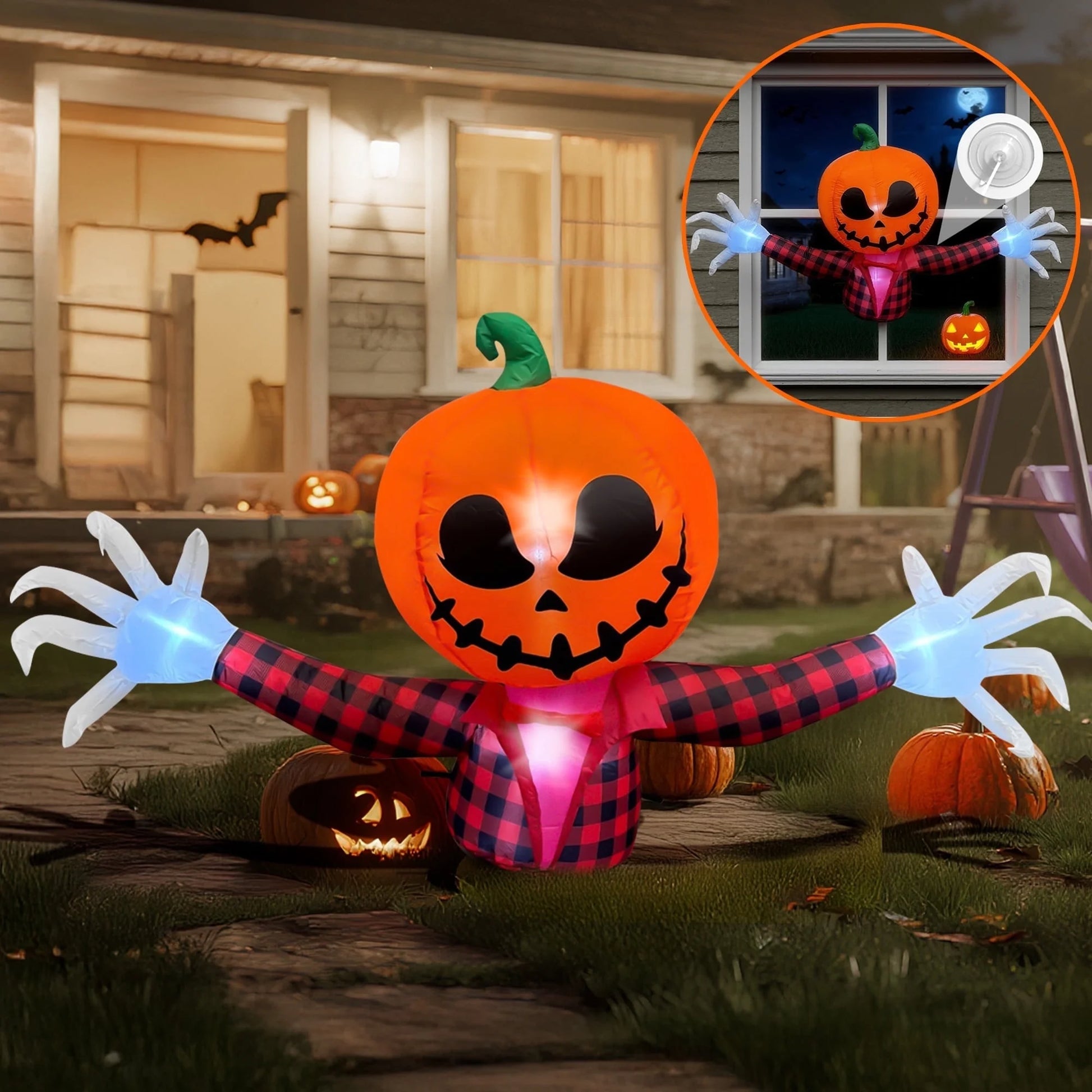 Inflable Halloween Fantasma con Calabaza 1.5 m – Decoración Exterior con Luces LED