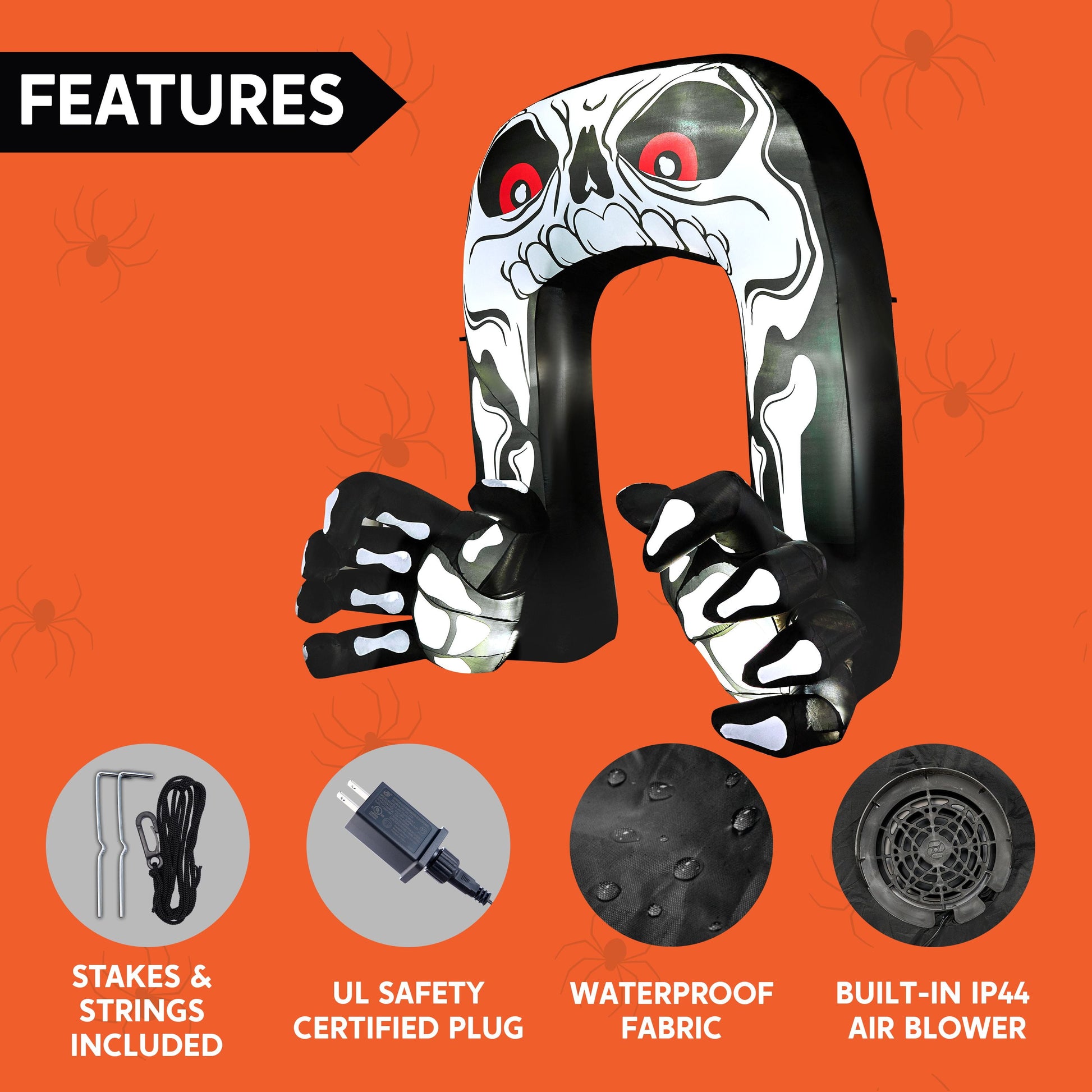 Esqueleto Inflable Gigante 2,4 m con Luces LED – Decoración de Halloween para Exterior