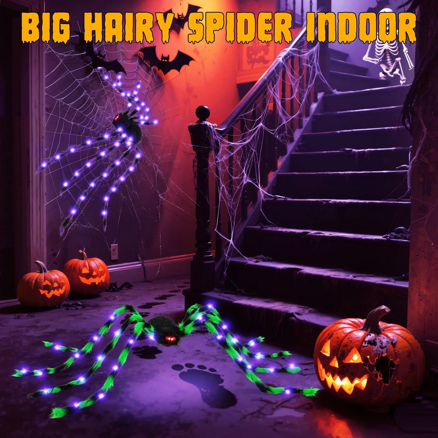 Set de 2 Arañas Gigantes con Luces LED – Decoración de Halloween 5FT para Interior y Exterior