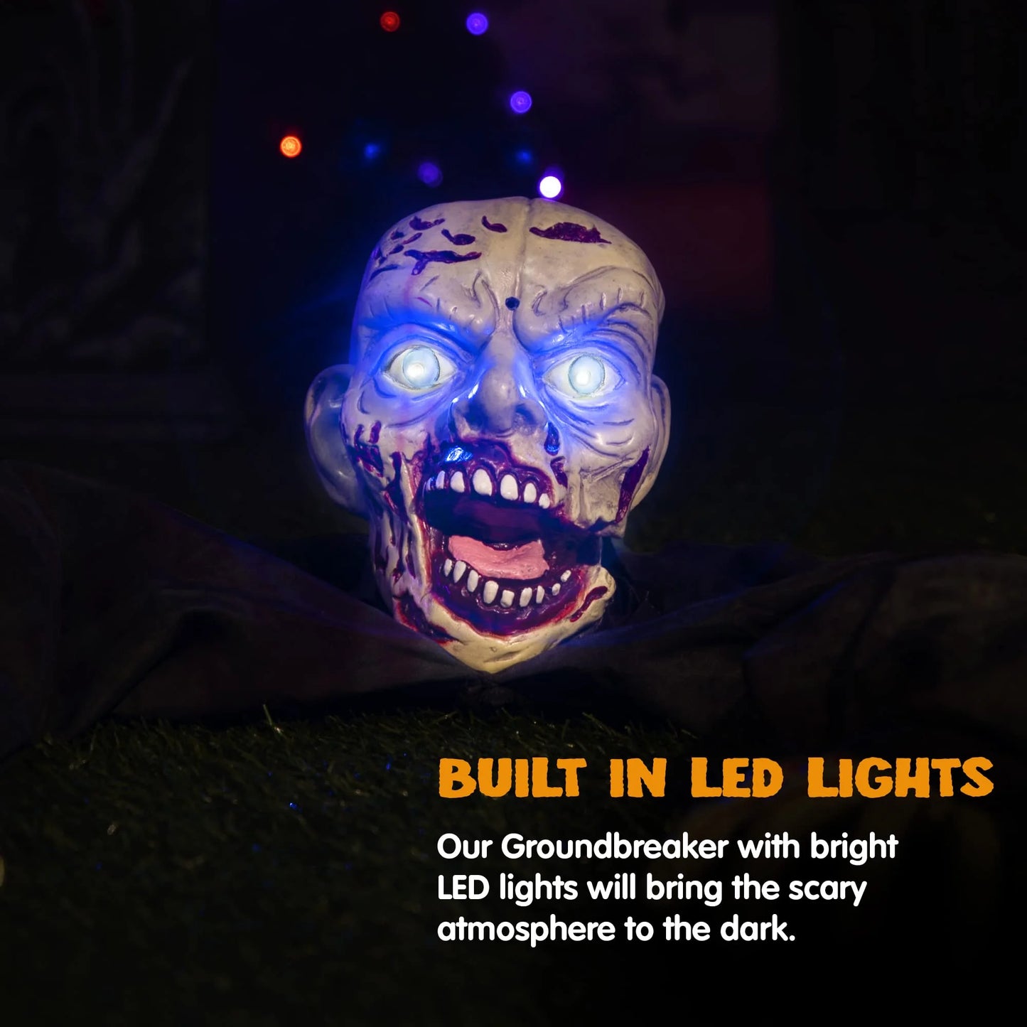 Zombie Animatrónico con Sonido y Ojos LED – Decoración de Halloween para Exterior e Interior