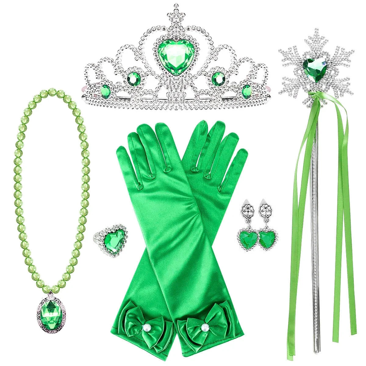 Disfraz Infantil de Princesa Verde – Vestido con Corona, Varita y Guantes | Ideal para Halloween o Cumpleaños