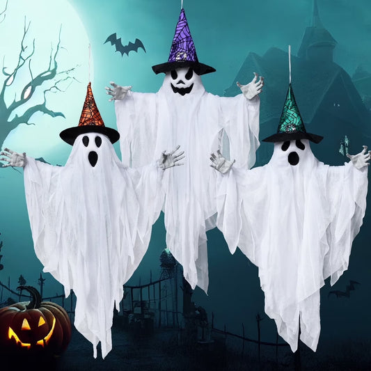 Set de 3 Fantasmas Colgantes de Halloween – Decoración Flotante para Exteriores 63 cm