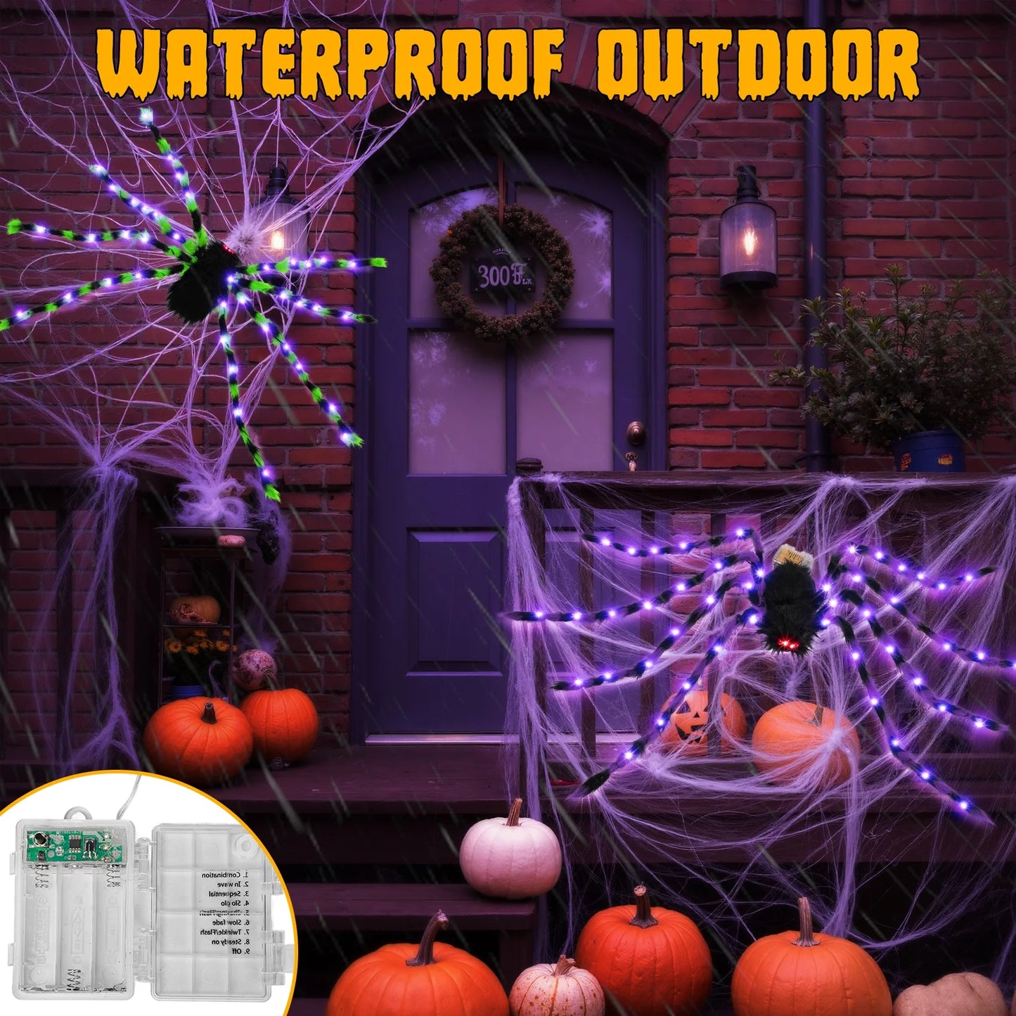 Set de 2 Arañas Gigantes con Luces LED – Decoración de Halloween 5FT para Interior y Exterior