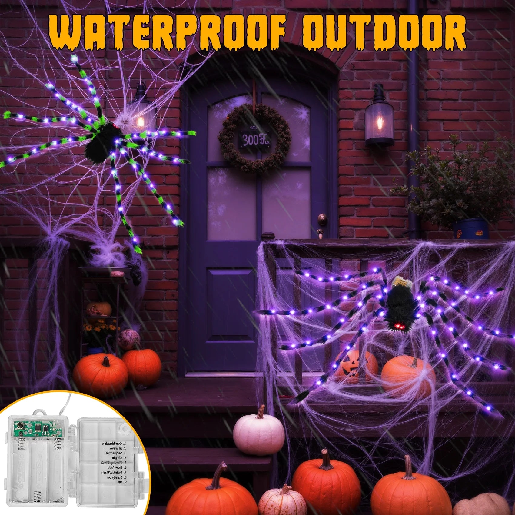 Set de 2 Arañas Gigantes con Luces LED – Decoración de Halloween 5FT para Interior y Exterior