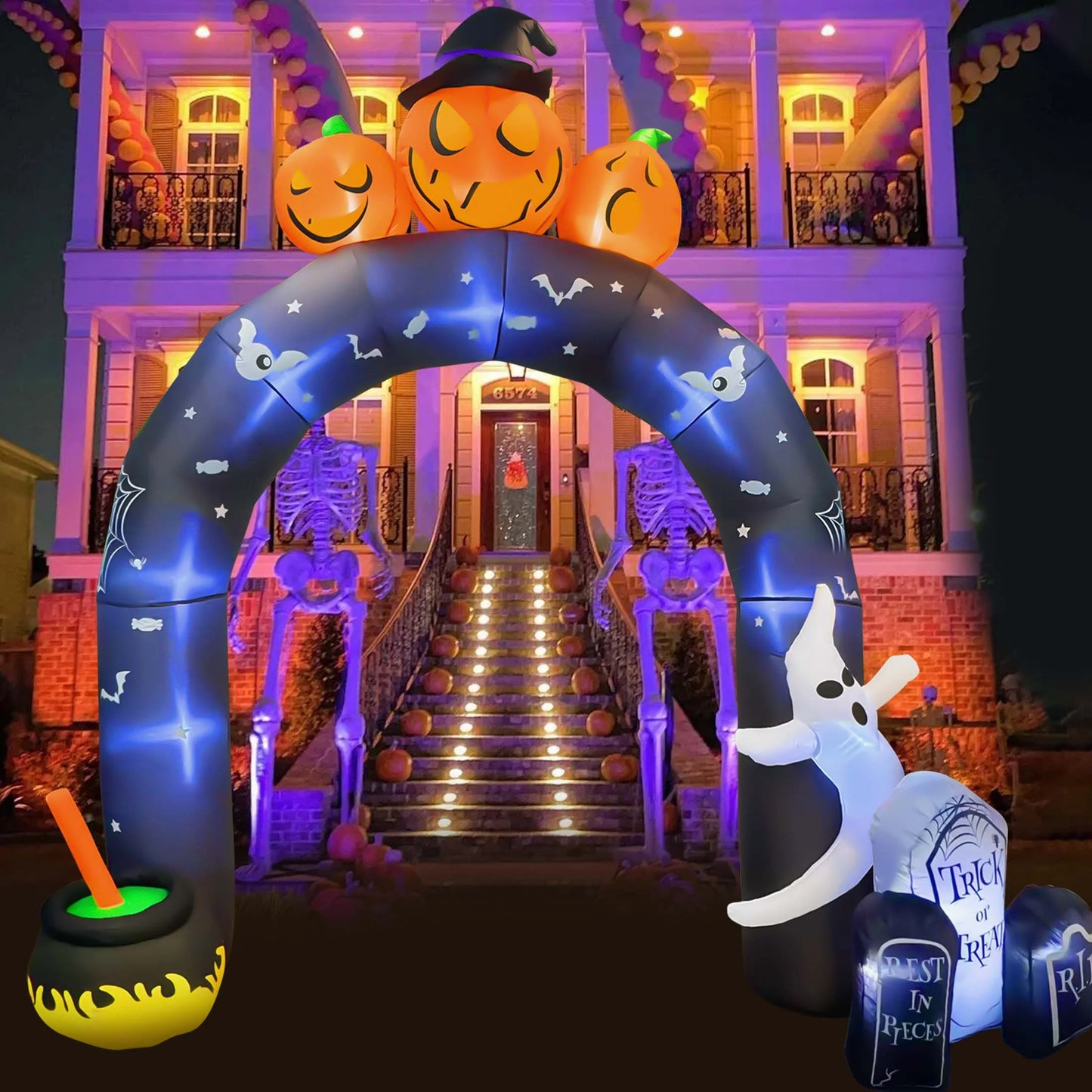 Arco Inflable de Halloween 10 ft – Decoración Gigante para Jardín con Fantasmas y Calabazas Luminosas