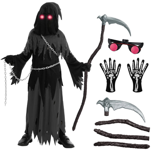 Disfraz de Niño Segador con Ojos Brillantes / Grim Reaper Costume – Halloween para Niños