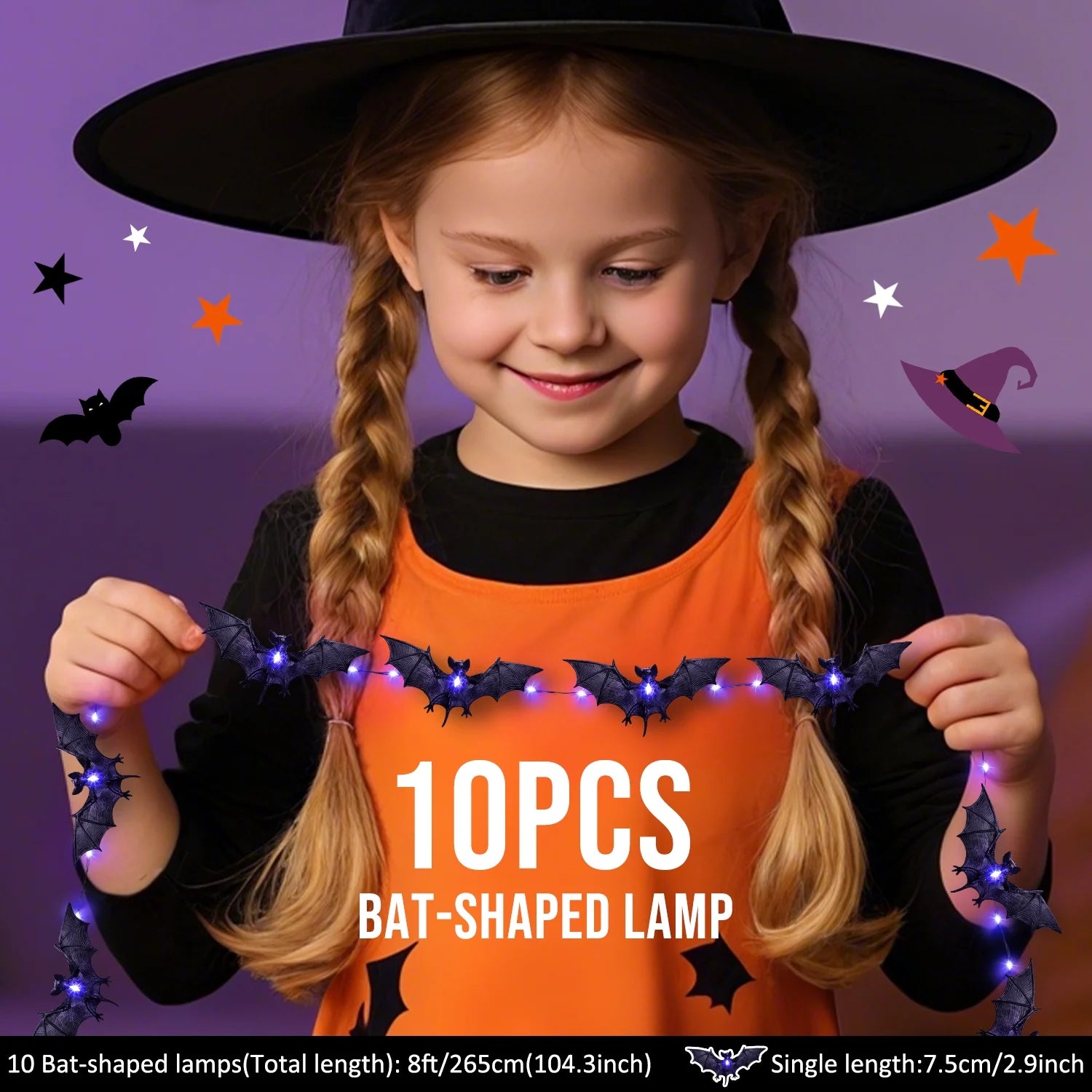 Luces LED de Murciélagos 9.8FT – Decoración de Halloween Interior y Exterior